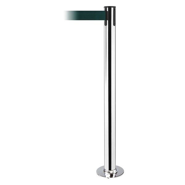 Barrier Post with Belt, 13 ft Length, 36 1/2 in Post Height, No Legend, Polished chrome