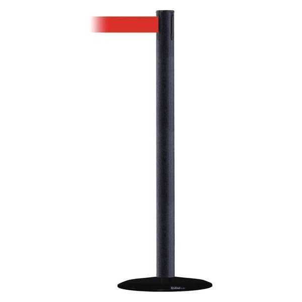 Barrier Post with Belt, Black Wrinkle, 13 ft Length, 38 in Post Height, No Legend