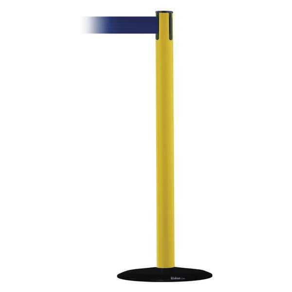Barrier Post with Belt, Yellow, 13 ft Length, 38 in Post Height, No Legend