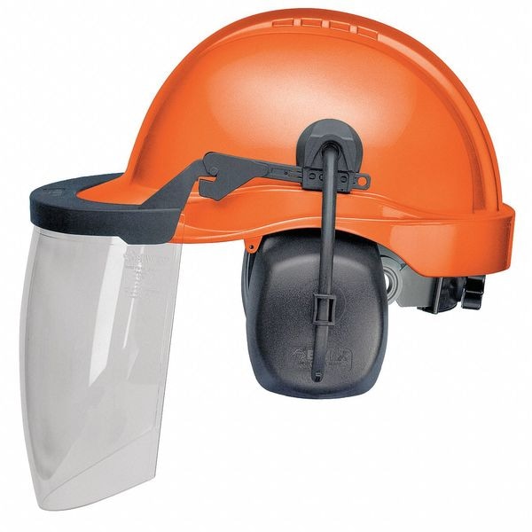 Hard Hat, ProGuard (TM), Polypropylene, 6 Point Ratchet, Type 1, Class C, Orange (Cap)/Black (Muff)