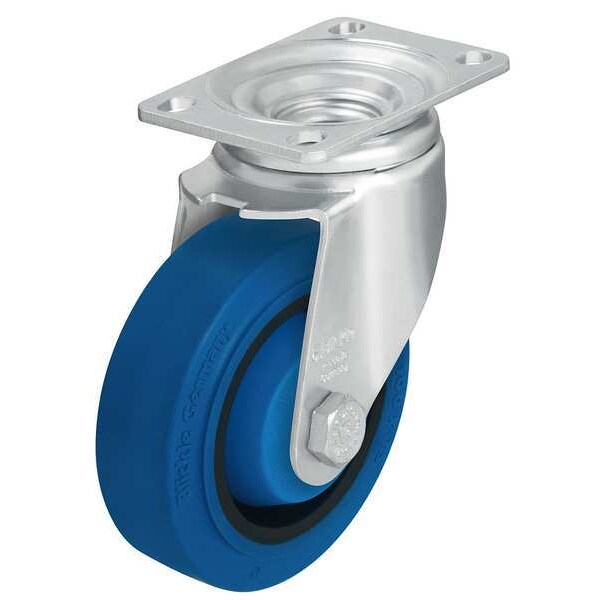 Swivel Plate Caster, Rubber, 4 in, 400 lb, Gry