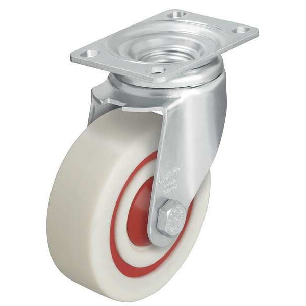 Swivel Plate Caster, Nylon, 4 in., 400 lb., Wht