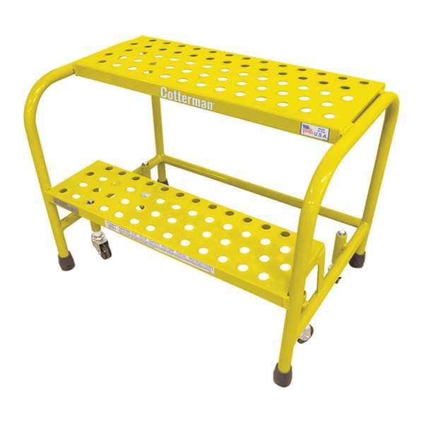 Rolling Platform, 2 Steps, 20 in Overall Height, Steel, Yellow