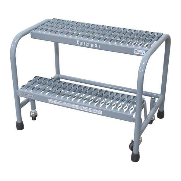 Rolling Platform, 2 Steps, 20 in Overall Height, Steel, Gray
