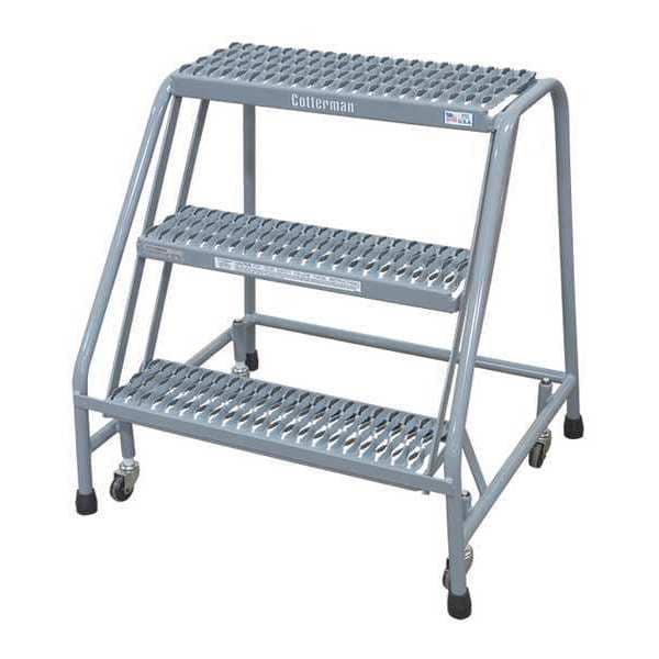 Rolling Step, 3 Steps, 30 in Overall Height, Steel, Gray