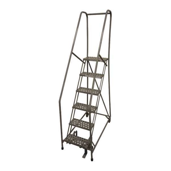 90 in H Steel Rolling Ladder, 6 Steps, 450 lb Load Capacity