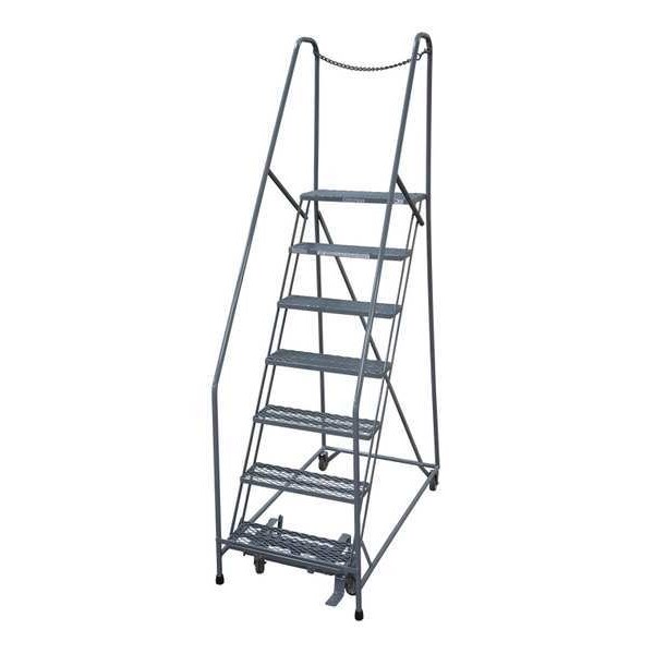 100 in H Steel Rolling Ladder, 7 Steps, 450 lb Load Capacity