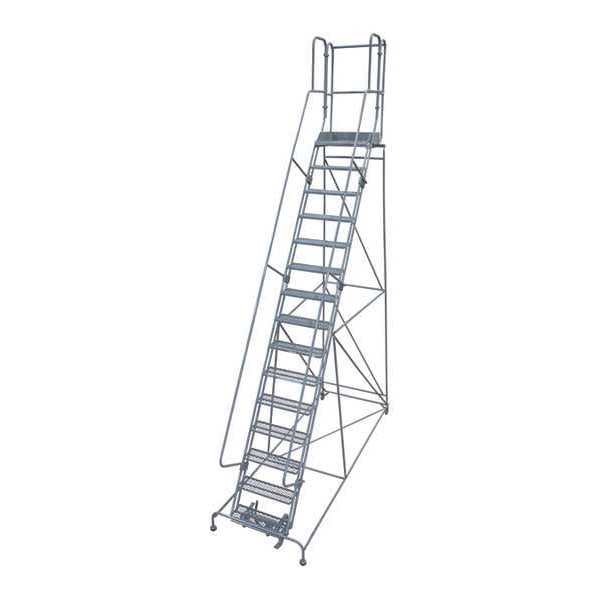 192 in H Steel Rolling Ladder, 15 Steps, 450 lb Load Capacity
