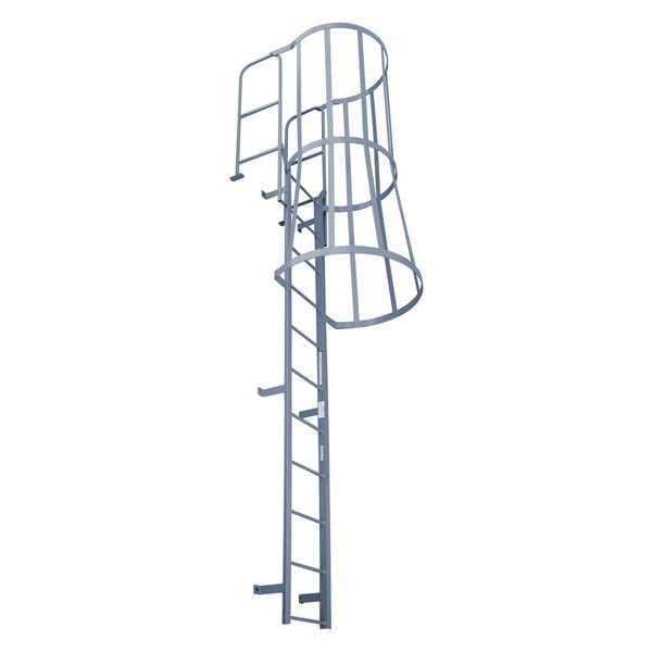 27 ft 5 in Overall H, Fixed Ladder with Safety Cage, Steel, 26 Steps, Forward Exit