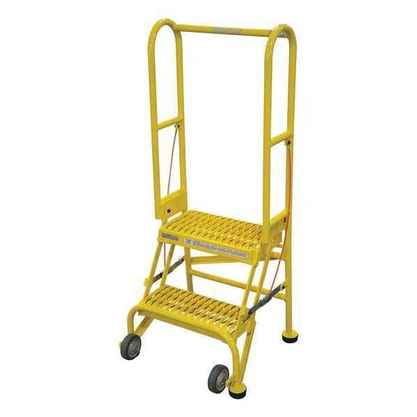 50 in H Steel Rolling Ladder, 2 Steps, 350 lb Load Capacity