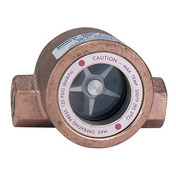 Sight flow indicator, 1" body, 4.375" L x 2.563" D x 2.625" H (111 x 65 x 67 mm), 2.7 lb (1.2 kg).