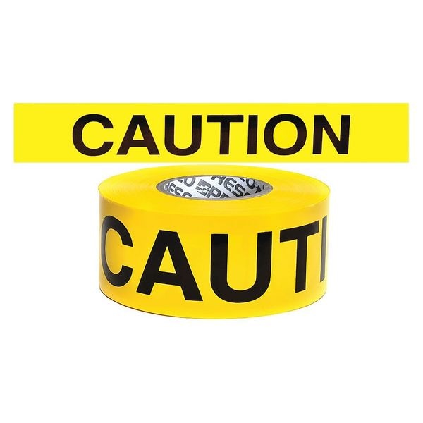 Barricade Tape, Caution, Yellow, 3 3/4 in Wide x 500 ft Length, Polyethylene, 6 mil