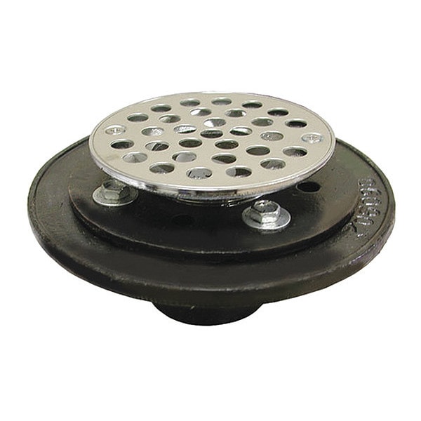 Round Shower Drain, Cast iron, Stainless Steel, 2", No-Hub