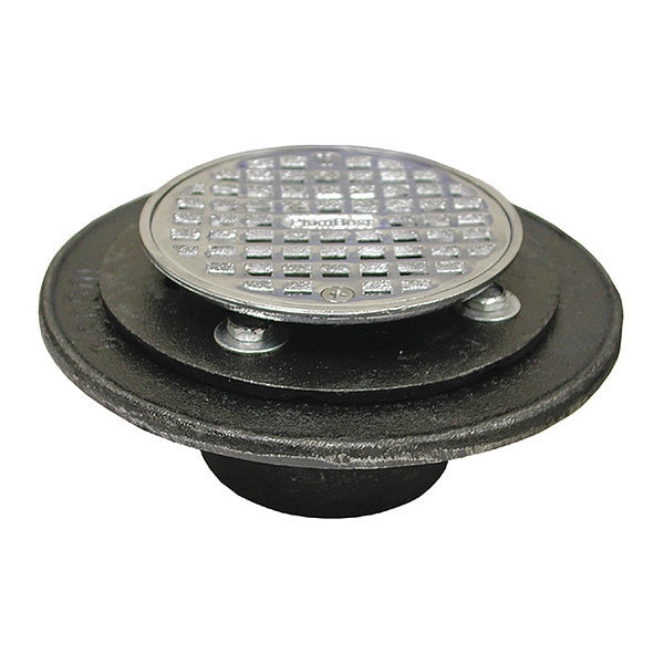 Round Shower Drain, Chrome, Cast Iron, 2", FIP