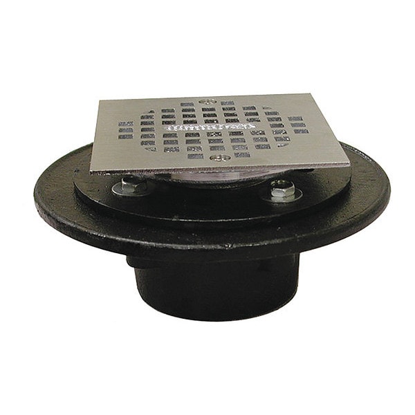 Square Shower Drain, Chrome, Cast Iron, 2", FIP