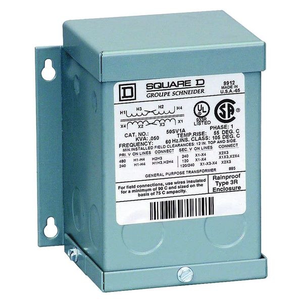 General Purpose Transformer, 50 VA, NEMA 3R, 120/240V AC, 600V AC