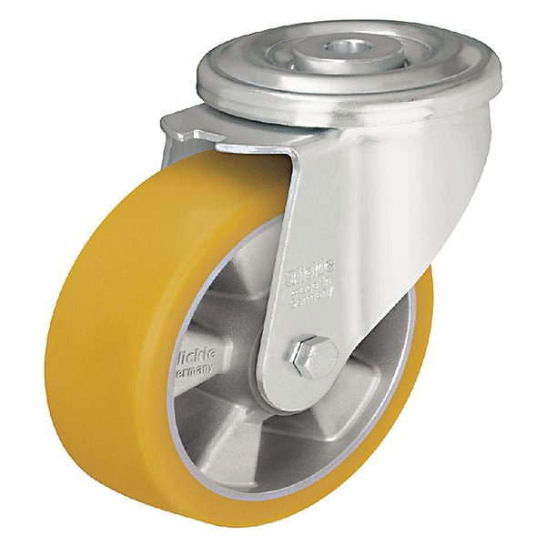 Kingpin Swivel Caster, Polyrthn, 4 in, 550 lb, Ylw