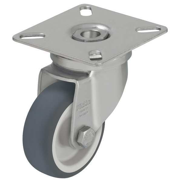 Swivel Plate Caster, Therm Rubber, 2 in, 110 lb