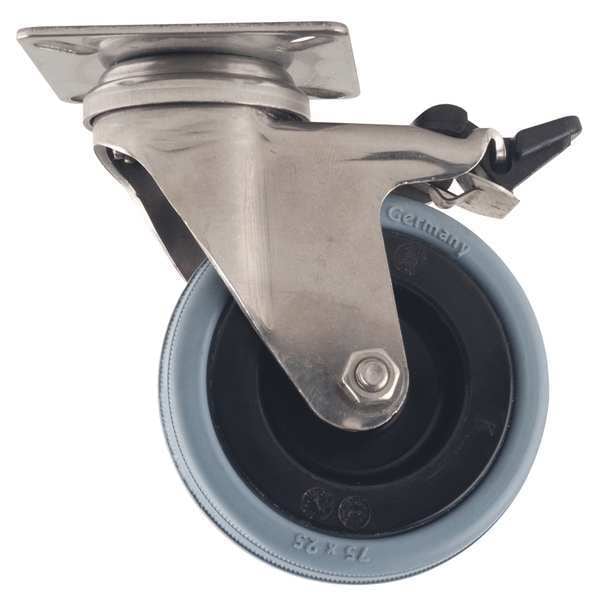 Swivel Plate Caster, Rubber, 3 in., 165 lb., A