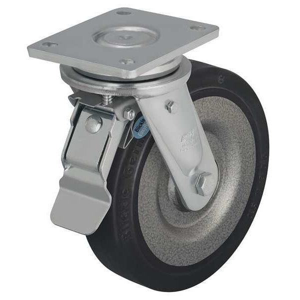 Swivel Plate Caster, Rubber, 5 in., 700 lb., D