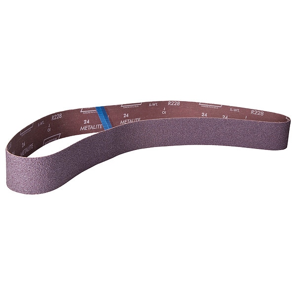 Sanding Belt, 2 in W, 30 in L, Coated, Aluminum Oxide, 120 Grit, Medium, R228 Metalite, Brown