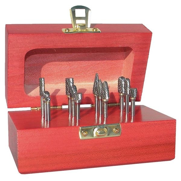 Carbide Bur Set, Double Cut, 1/4 in, 12 pc