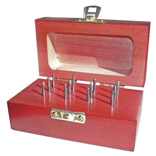 Carbide Bur Set, Double Cut, 1/8 in, 10 pc