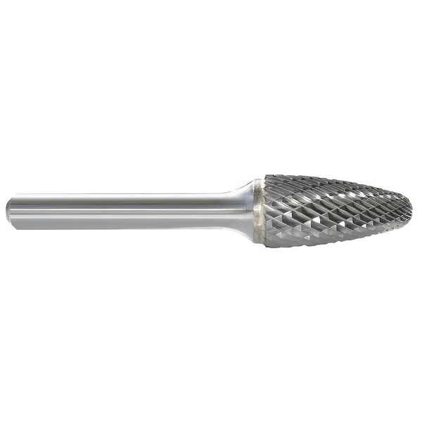 Carbide Bur, Tree, 1/2 in Head Dia., 1 in Head L, SF-5, 1/4 in Shank, Double Cut