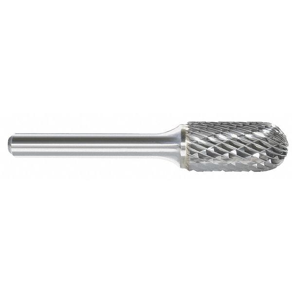 Carbide Bur, Cylinder with Radius End, 1/2 in Head Dia., 1 in Head L, SC-5, 1/4 in Shank, Double Cut