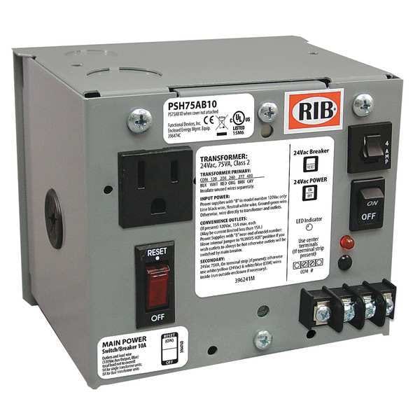 Class 2 Transformer, 75 VA, NEMA 1, 120V AC, 120/208/240/277/480V AC