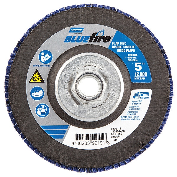 Flap Disc, 5 In x 60 Grit, 5/8-11