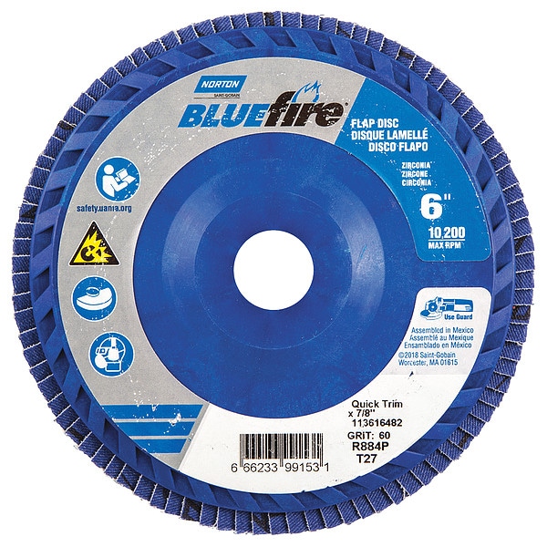 Flap Disc, 6 In x 60 Grit, 7/8