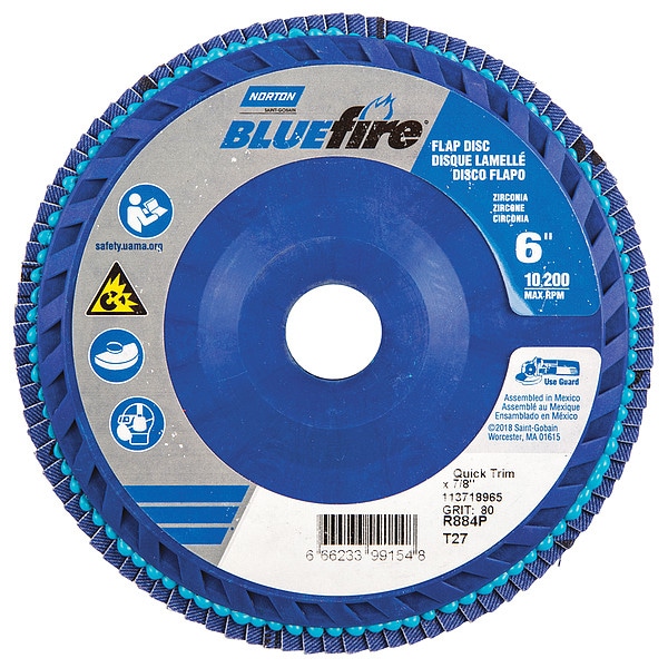 Flap Disc, 6 In x 80 Grit, 7/8