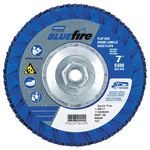 Flap Disc, 7 In x 36 Grit, 5/8-11