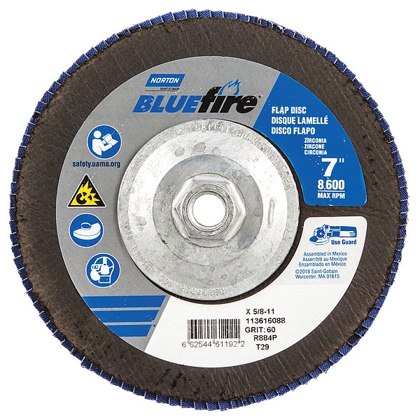 Flap Disc, 7 In x 60 Grit, 5/8-11