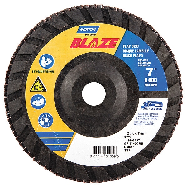Flap Disc, 7 In x 40 Grit, 7/8