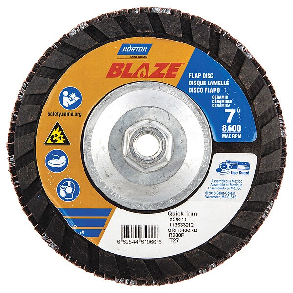 Flap Disc, 7 In x 40 Grit, 5/8-11