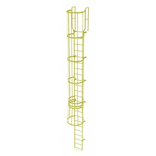 25 ft. 6" Overall H, Ladder, Steel, WalkThru Fixed Cage, 23-Rung, Steel, 23 Steps