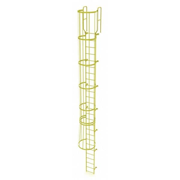 28 ft. 6" Overall H, Ladder, Steel, WalkThru Fixed Cage, 26-Rung, Steel, 26 Steps
