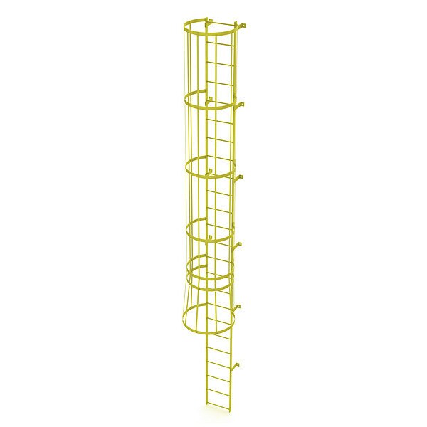 23 ft. Overall H, Ladder, Standard Fixed Cage, Steel, 24-Rung, Steel, 24 Steps, Safety Yellow Finish