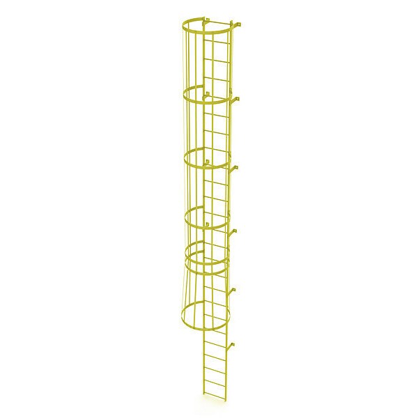 24 ft. Overall H, Ladder, Standard Fixed Cage, Steel, 25-Rung, Steel, 25 Steps, Safety Yellow Finish