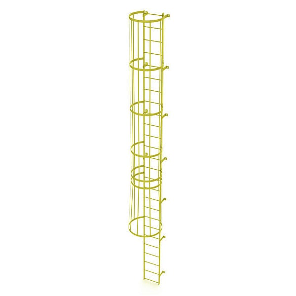 25 ft. Overall H, Ladder, Standard Fixed Cage, Steel, 26-Rung, Steel, 26 Steps, Safety Yellow Finish
