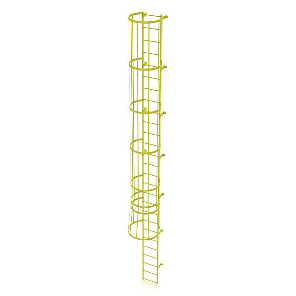 26 ft. Overall H, Ladder, Standard Fixed Cage, Steel, 27-Rung, Steel, 27 Steps, Safety Yellow Finish