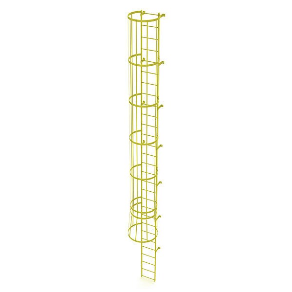 28 ft. Overall H, Ladder, Standard Fixed Cage, Steel, 29-Rung, Steel, 29 Steps, Safety Yellow Finish