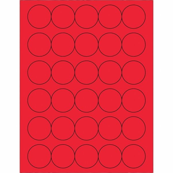Tape Logic Fluorescent Circle Laser Labels, 1 1/2", Fluorescent Red, PK3000