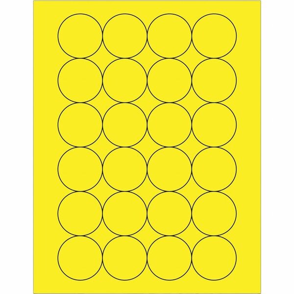 Tape Logic Fluorescent Circle Laser Labels, 1 2/3", Fluorescent Yellow, PK2400
