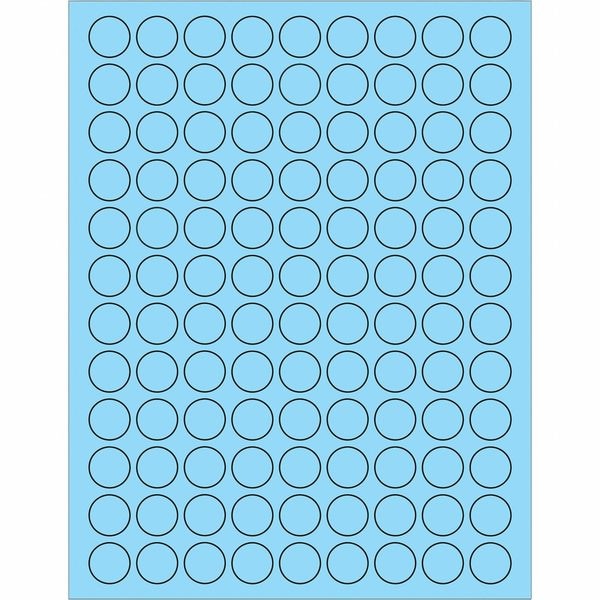 Tape Logic Fluorescent Circle Laser Labels, 3/4", Pastel Blue, 10PK800