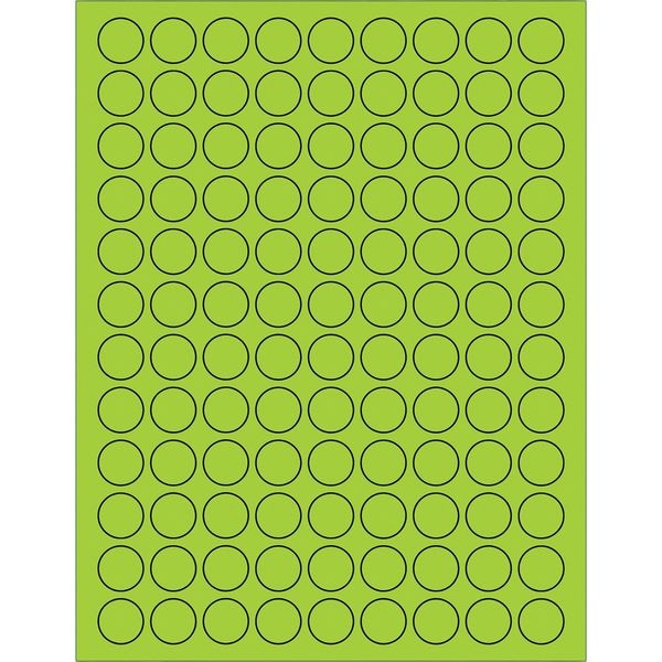 Tape Logic Fluorescent Circle Laser Labels, 3/4", Fluorescent Green, 10PK800