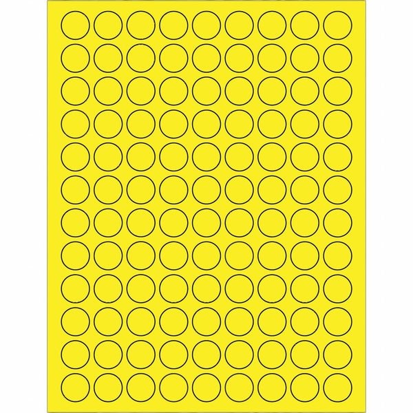 Tape Logic Fluorescent Circle Laser Labels, 3/4", Fluorescent Yellow, 10PK800