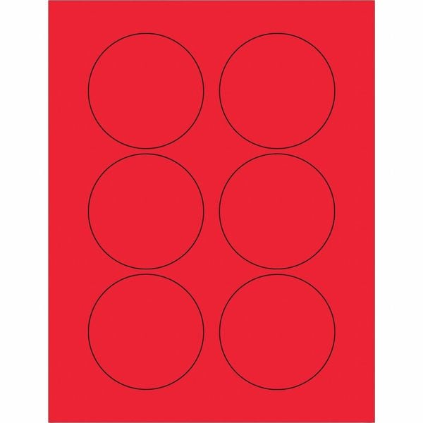 Tape Logic Fluorescent Circle Laser Labels, 3", Fluorescent Red, PK600